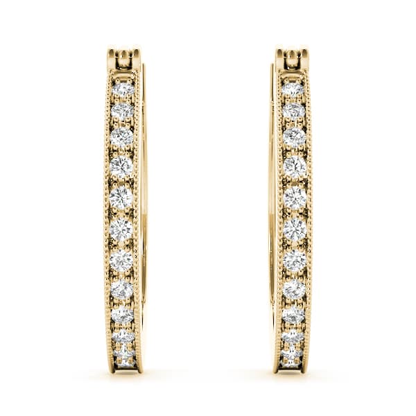 Milgrain Fashion Hoop Earrings (1/8 ct. tw.), Angle view in yellow gold