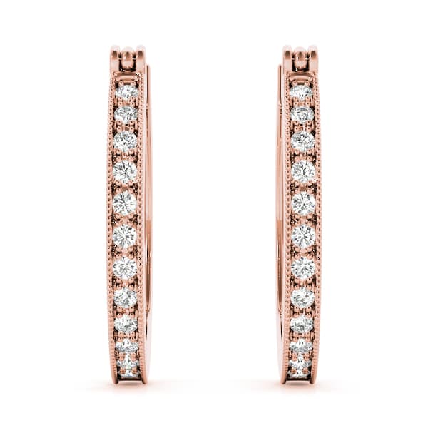 Milgrain Fashion Hoop Earrings (1/8 ct. tw.), Angle view in rose gold