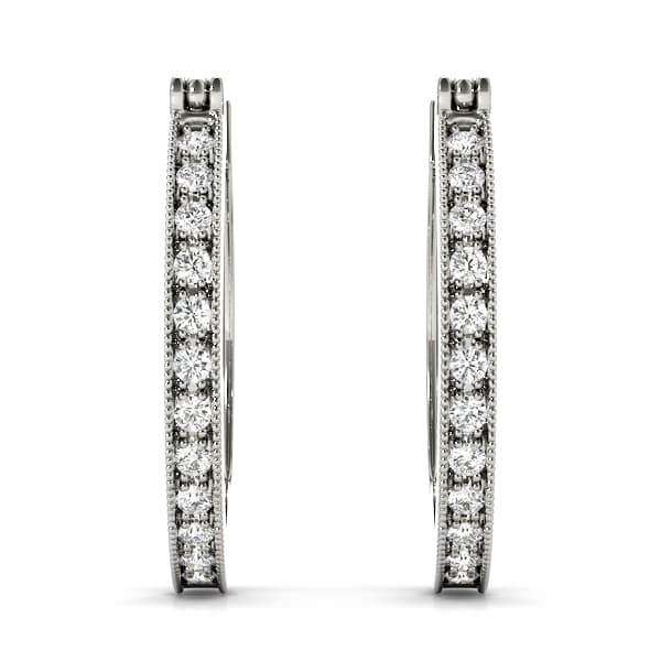 Milgrain Fashion Hoop Earrings (1/8 ct. tw.), Angle view in white gold or platinum