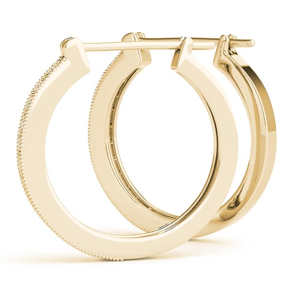 Milgrain Fashion Hoop Earrings (1/8 ct. tw.), On hand view in yellow gold