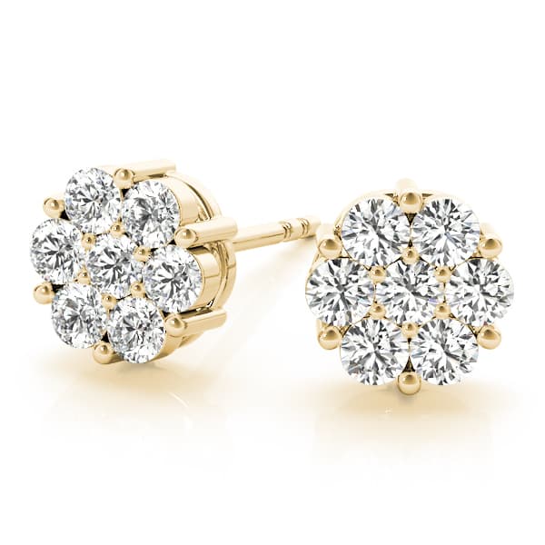 Diamond Cluster Studs (2 ct. tw.), On hand view in yellow gold