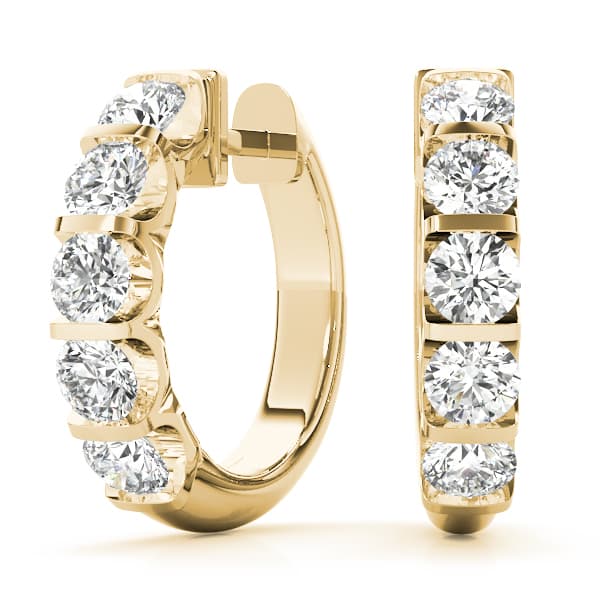 Bar Set Hoop Earrings (1 ct. tw.), Front view in yellow gold