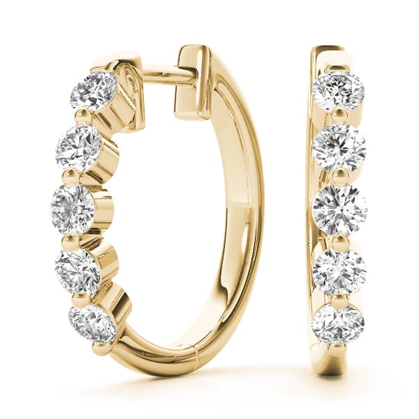 Diamond Shared-Prong Huggie Earrings (4 ct. tw.), Front view in yellow gold