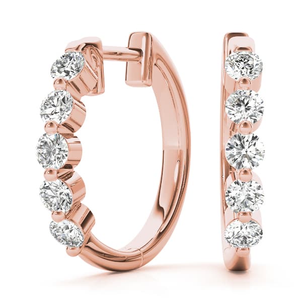 Diamond Shared-Prong Huggie Earrings (2 ct. tw.), Front view in rose gold