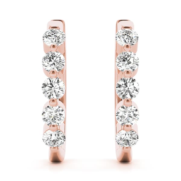 Diamond Shared-Prong Huggie Earrings (2 ct. tw.), On hand view in rose gold