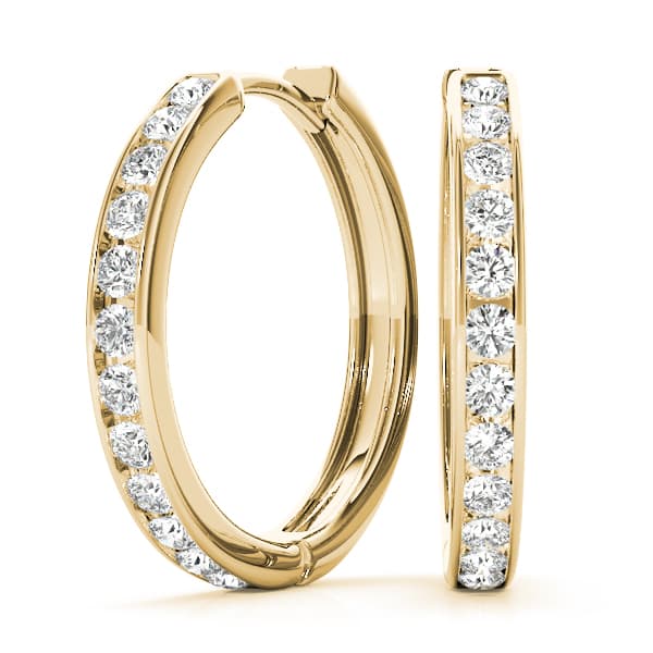 Channel Set Hoop Earrings (0.96 ct. tw.), Front view in yellow gold