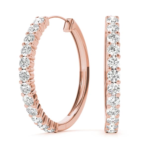 Shared Prong Diamond Hoop Earrings (4 ct. tw.), Front view in rose gold
