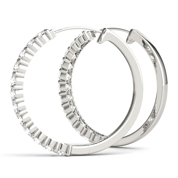 Shared Prong Diamond Hoop Earrings (4 ct. tw.), Angle view in white gold or platinum