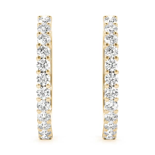Shared Prong Diamond Hoop Earrings (5 ct. tw.), On hand view in yellow gold