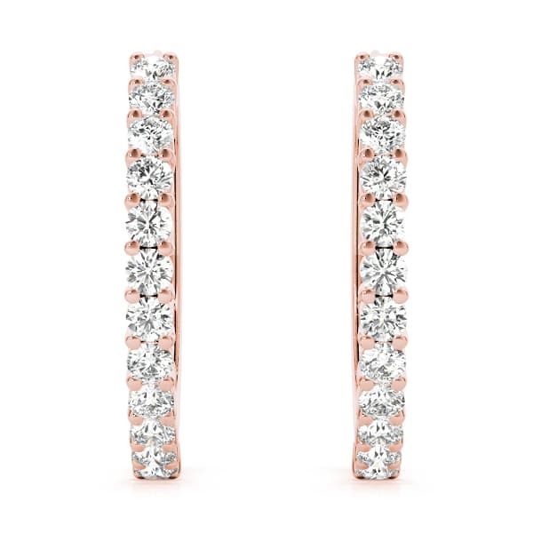 Shared Prong Diamond Hoop Earrings (4 ct. tw.), On hand view in rose gold