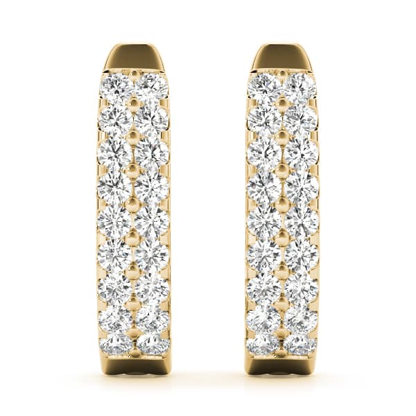 Double Row Prong Set Hoop Earrings (2 ct. tw.), On hand view in yellow gold