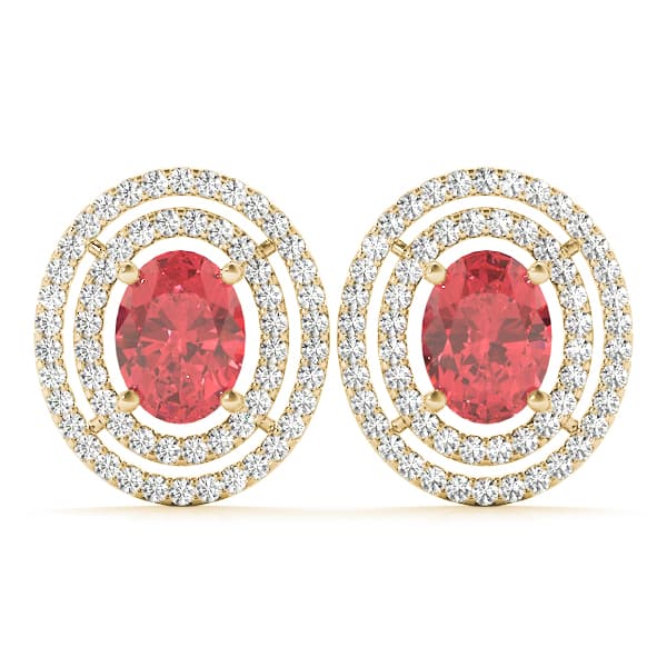 Double Halo Oval Earrings (0.99 ct. tw.), Front view in yellow gold
