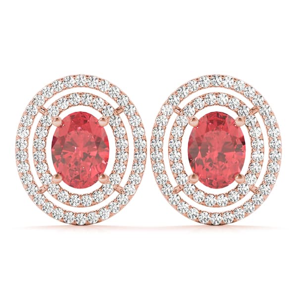 Double Halo Oval Earrings (0.99 ct. tw.), Front view in rose gold