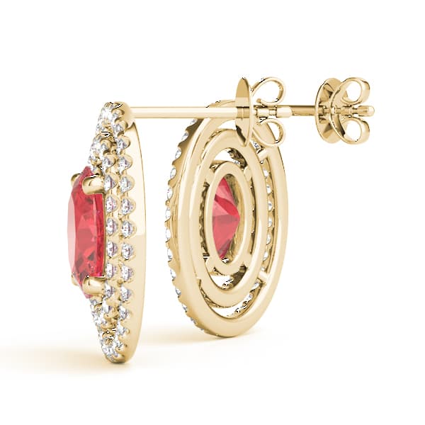 Double Halo Oval Earrings (0.99 ct. tw.), Angle view in yellow gold