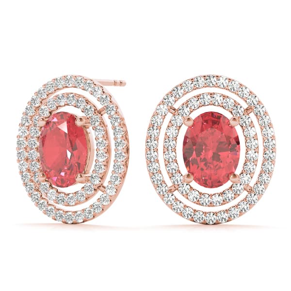 Double Halo Oval Earrings (0.99 ct. tw.), On hand view in rose gold