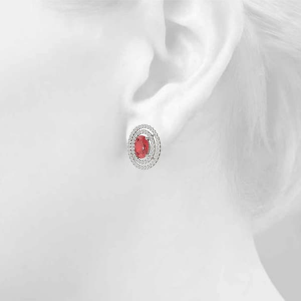 Double Halo Oval Earrings (0.99 ct. tw.), Top view in white gold or platinum