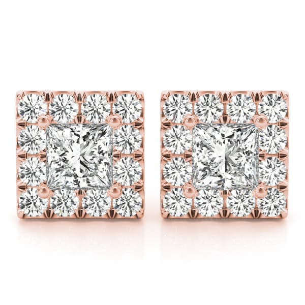 Princess Cut Halo Earrings (1/4 ct. tw.), Front view in rose gold
