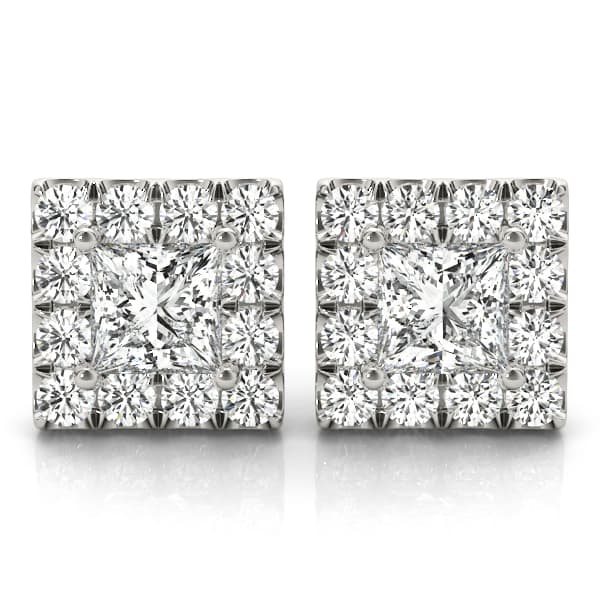 Princess Cut Halo Earrings — 1 CT — View 1