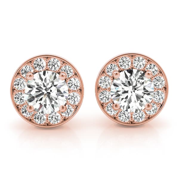 Round Halo Accented Earrings (3/8 ct. tw.), Front view in rose gold