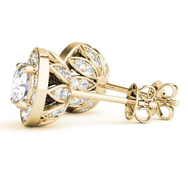 Round Halo Accented Earrings (3/8 ct. tw.), Angle view in yellow gold