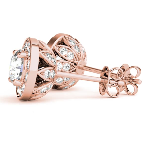 Round Halo Accented Earrings (3/8 ct. tw.), Angle view in rose gold