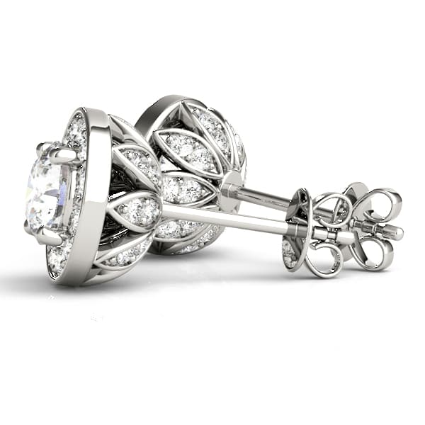 Round Halo Accented Earrings (3/8 ct. tw.), Angle view in white gold or platinum