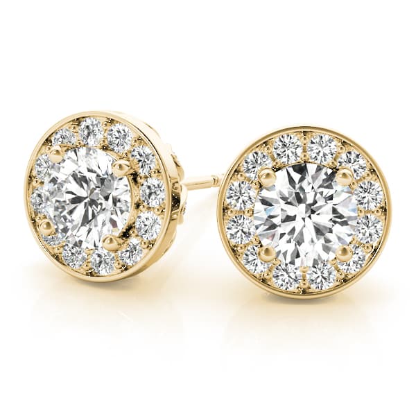 Round Halo Accented Earrings (3/8 ct. tw.), On hand view in yellow gold