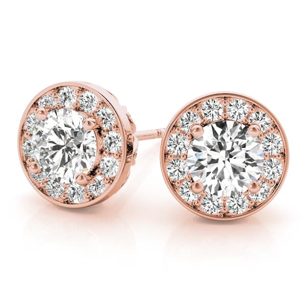 Round Halo Accented Earrings (3/8 ct. tw.), On hand view in rose gold