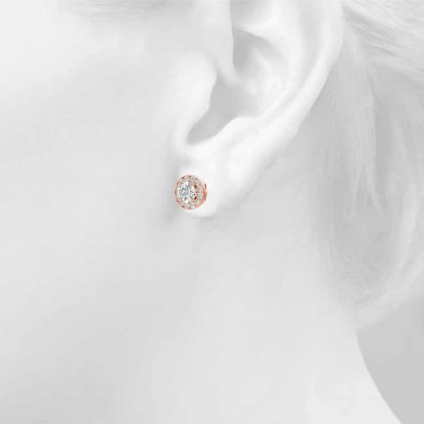 Round Halo Accented Earrings (3/8 ct. tw.), Top view in rose gold