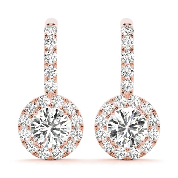 Round Halo Drop Earrings (1/8 ct. tw.), Front view in rose gold