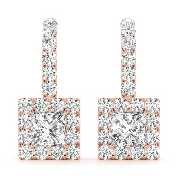 Square Halo Drop Earrings (3/8 ct. tw.), Front view in rose gold