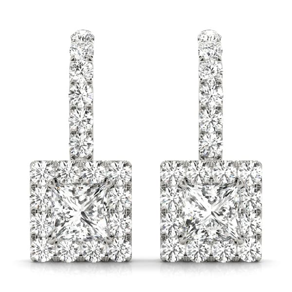 Square Halo Drop Earrings — 1 CT — View 1