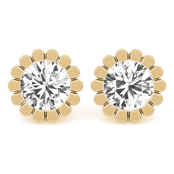 Floral Solitaire Earring Studs (1/2 ct. tw.), Front view in yellow gold