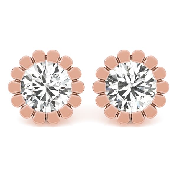 Floral Solitaire Earring Studs (1/8 ct. tw.), Front view in rose gold