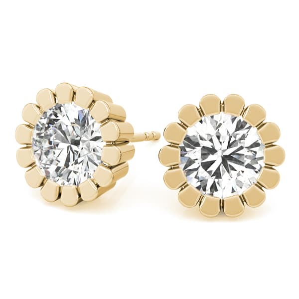 Floral Solitaire Earring Studs (1/2 ct. tw.), On hand view in yellow gold