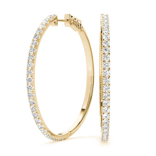 Front Only Round Vault Lock Hoop Earrings — 1/2 CT (30mm) (1/2 ct. tw.), Front view in yellow gold