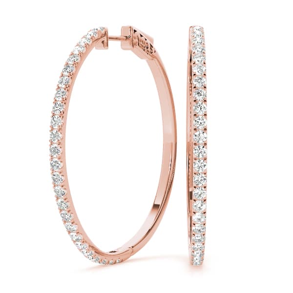 Front Only Round Vault Lock Hoop Earrings — 1/2 CT (30mm) (1/2 ct. tw.), Front view in rose gold