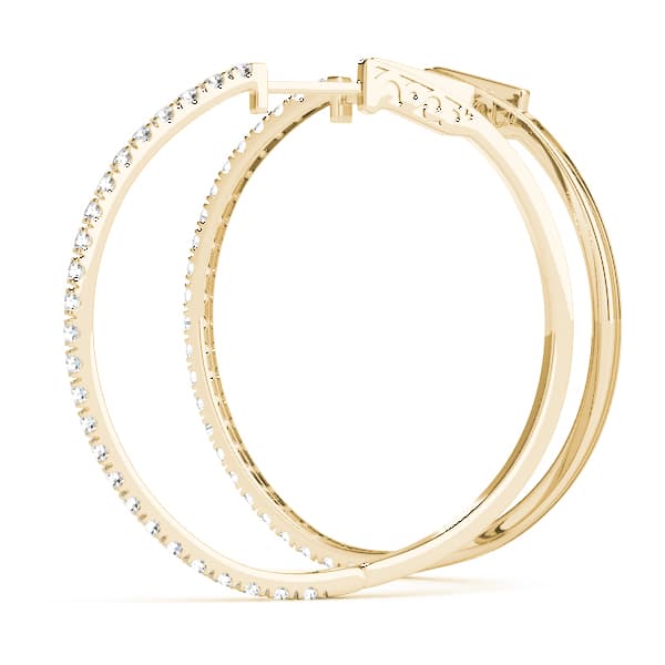 Front Only Round Vault Lock Hoop Earrings — 1/2 CT (30mm) (1/2 ct. tw.), On hand view in yellow gold