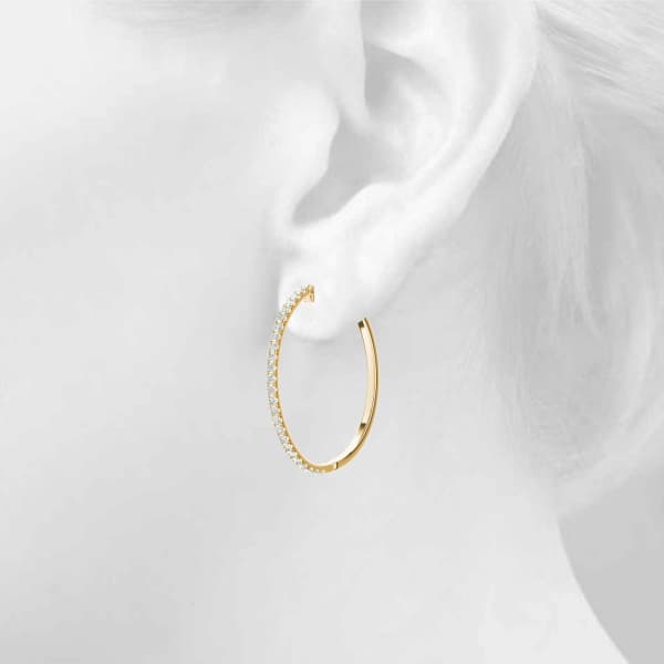 Front Only Round Vault Lock Hoop Earrings — 1/2 CT (30mm) (1/2 ct. tw.), Top view in yellow gold