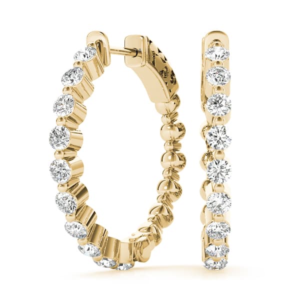 Single Shared Prong Vault Lock Hoop Earrings — 1 CT (25mm) (1 ct. tw.), Front view in yellow gold
