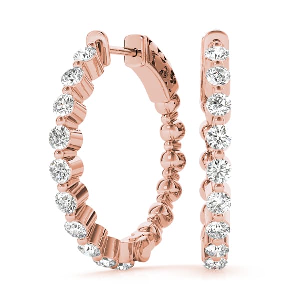 Single Shared Prong Vault Lock Hoop Earrings — 1 CT (25mm) (1 ct. tw.), Front view in rose gold