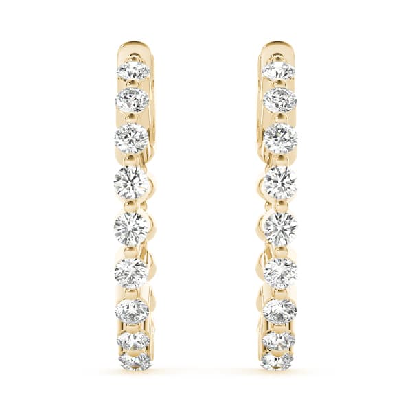Single Shared Prong Vault Lock Hoop Earrings — 1 CT (25mm) (1 ct. tw.), Angle view in yellow gold