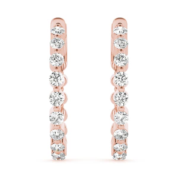 Single Shared Prong Vault Lock Hoop Earrings — 1 CT (25mm) (1 ct. tw.), Angle view in rose gold