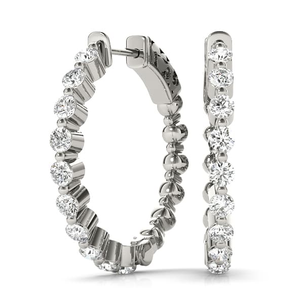 Single Shared Prong Vault Lock Hoop Earrings — 1 CT (25mm) — View 1
