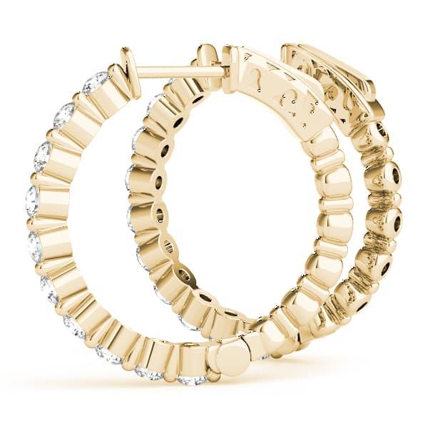 Single Shared Prong Vault Lock Hoop Earrings — 1 CT (25mm) (1 ct. tw.), On hand view in yellow gold