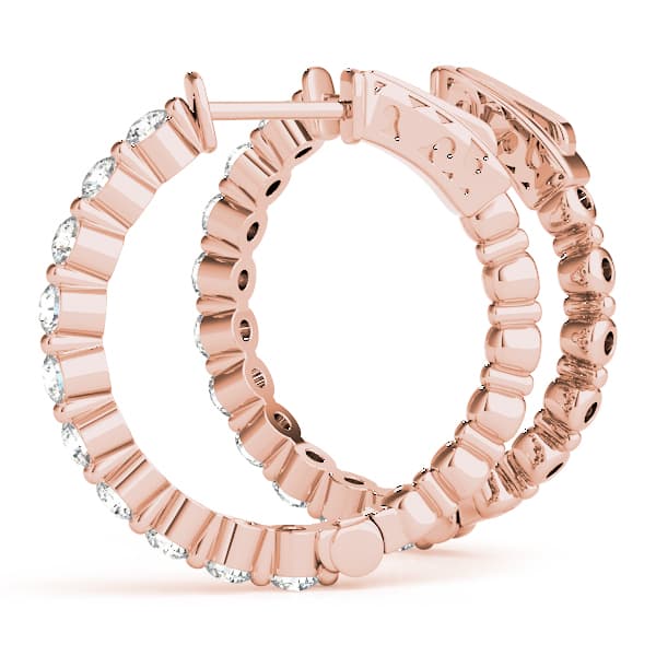 Single Shared Prong Vault Lock Hoop Earrings — 1 CT (25mm) (1 ct. tw.), On hand view in rose gold