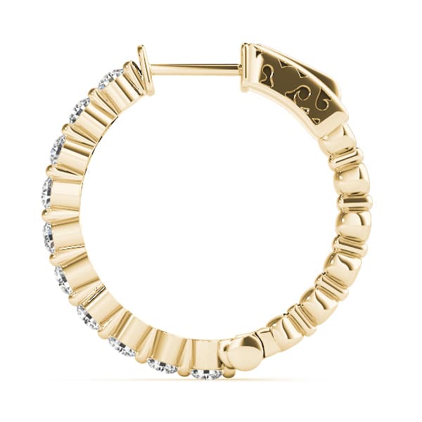 Single Shared Prong Vault Lock Hoop Earrings — 1 CT (25mm) (1 ct. tw.), Side view in yellow gold