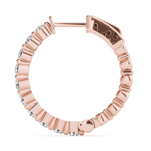 Single Shared Prong Vault Lock Hoop Earrings — 1 CT (25mm) (1 ct. tw.), Side view in rose gold
