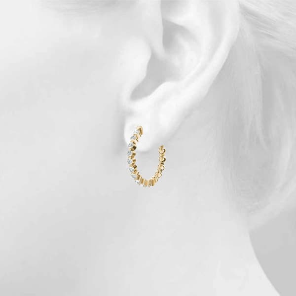 Single Shared Prong Vault Lock Hoop Earrings — 1 CT (25mm) (1 ct. tw.), Top view in yellow gold