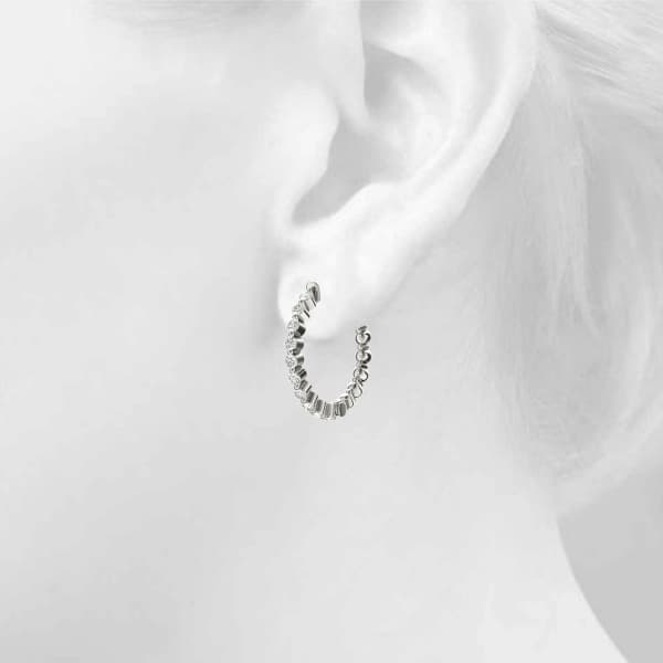 Single Shared Prong Vault Lock Hoop Earrings — 1 CT (25mm) (1 ct. tw.), Top view in white gold or platinum
